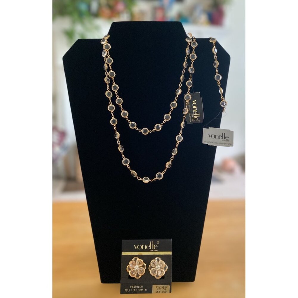Vonelle Swarovski Full Lead Crystal 3 Pc Jewelry Set NEW Gold Tone Clear Crystal